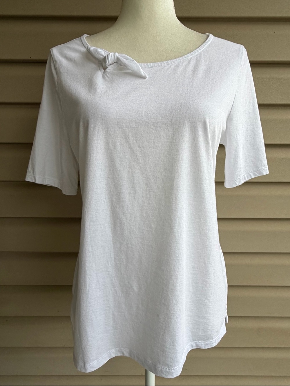 •Talbots• White Pima Cotton Knot Detail Top - Size Large Petite